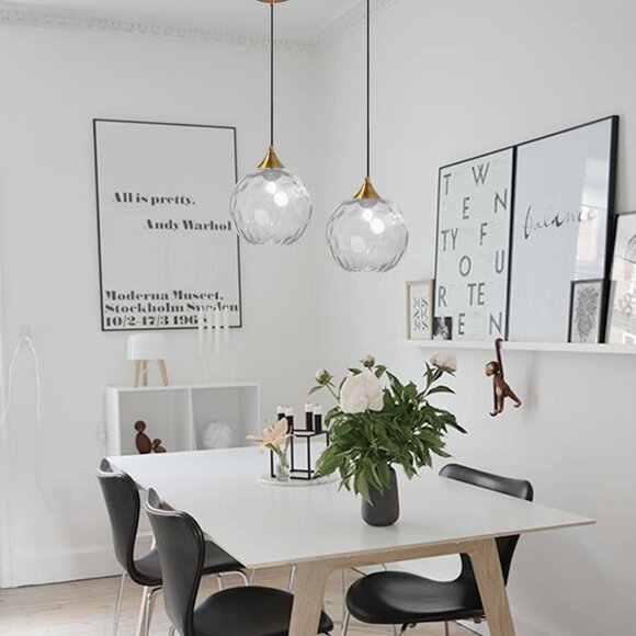 NEW Ripple Glass Pendant Light Gold Finish Industrial Vintage Ceiling Globe - Picture 1 of 4